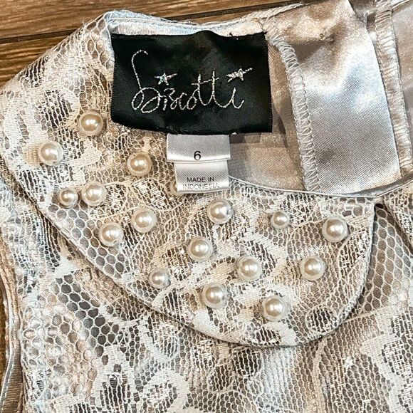 Biscotti Silver Lace and Tulle Dress with Pan Collar, Size 6 - Picture 3 of 5
